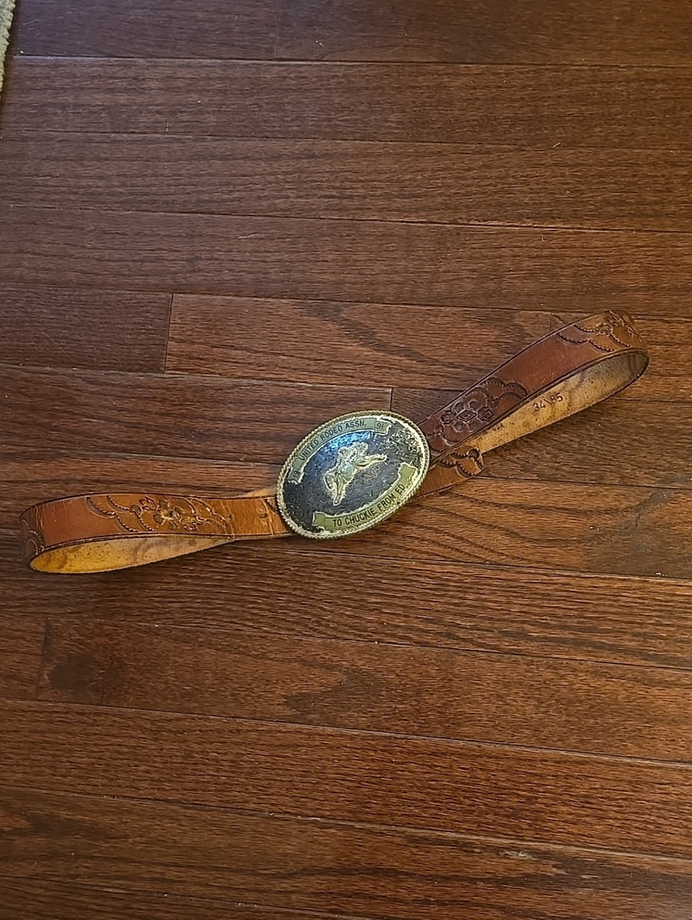 Leather Western Belt with  Rodeo Buckle - Brown